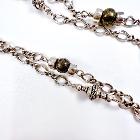 STERLING AND PYRITE LONG SAUTOIR NECKLACE - Picture 8 of 10
